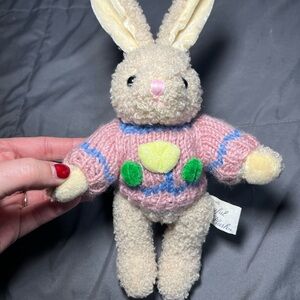 VTG Easter Bunny Rabbit With Pastel Knit Sweater 1988 Chrisha Playful Plush 10”
